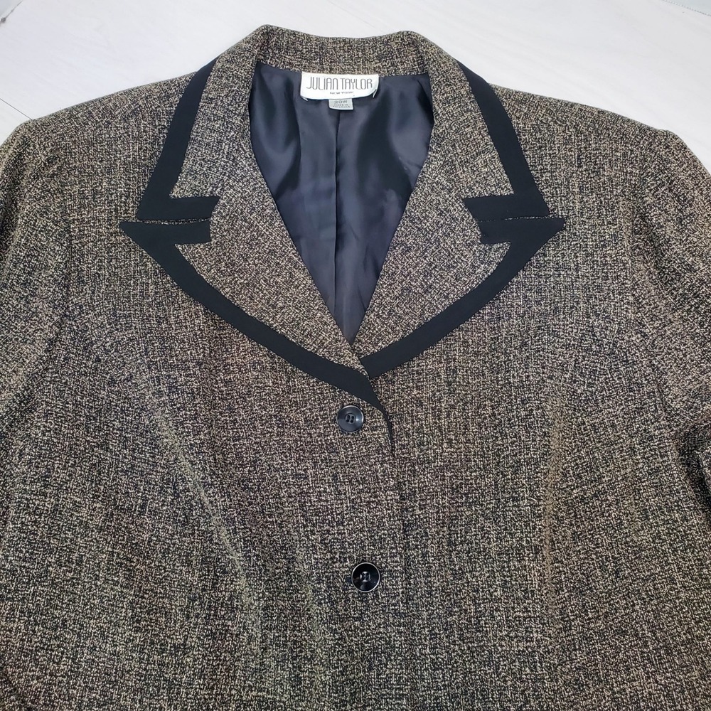 Julian Taylor New York Brown Black Textured 3 Button Blazer Plus Size 20W